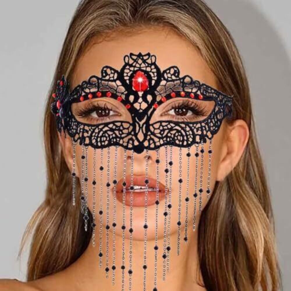 3572 Masquerade Lace Masks Costume Eye Mask Tassels Face Masks Rhinestone